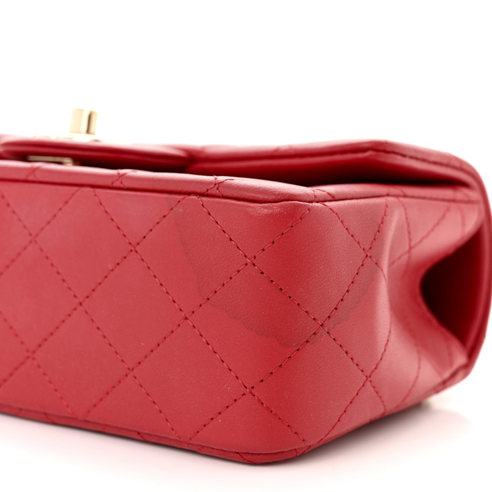 Lambskin Quilted Mini Top Handle Rectangular Flap Red