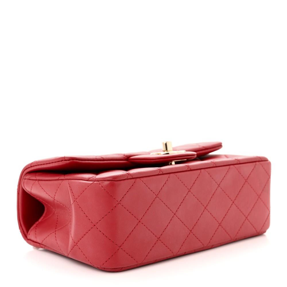 Lambskin Quilted Mini Top Handle Rectangular Flap Red