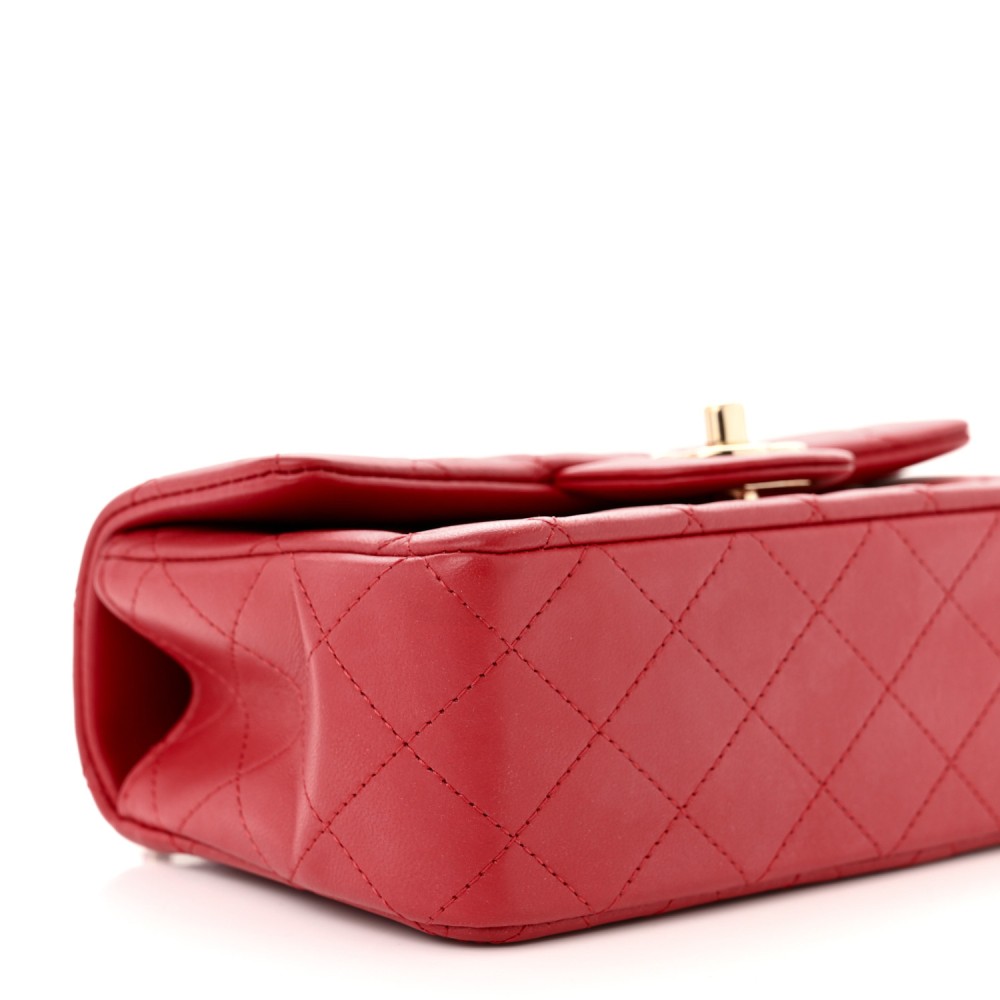 Lambskin Quilted Mini Top Handle Rectangular Flap Red