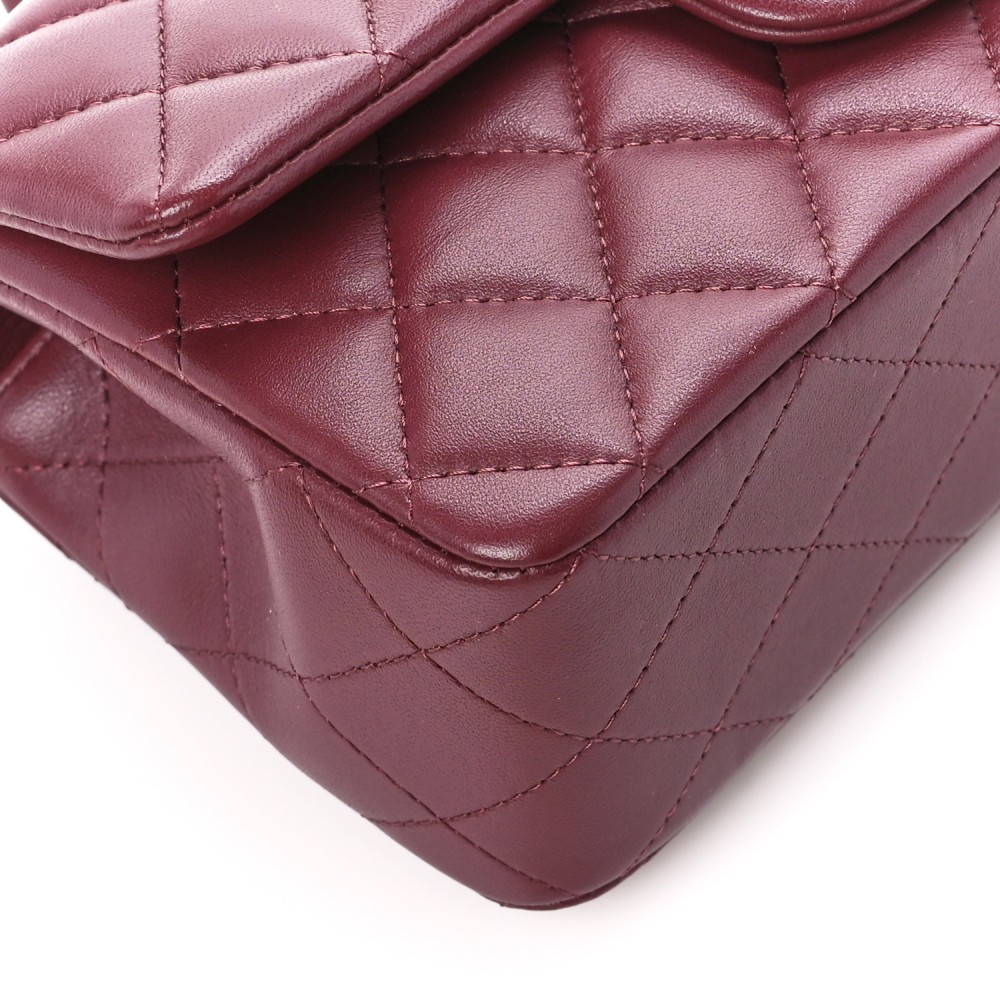 Lambskin Quilted Mini Top Handle Rectangular Flap Burgundy