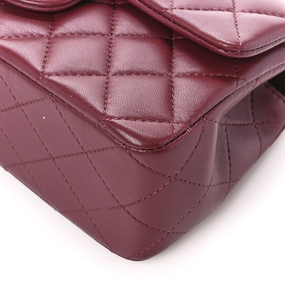 Lambskin Quilted Mini Top Handle Rectangular Flap Burgundy