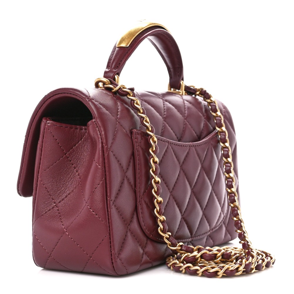 Lambskin Quilted Mini Top Handle Rectangular Flap Burgundy