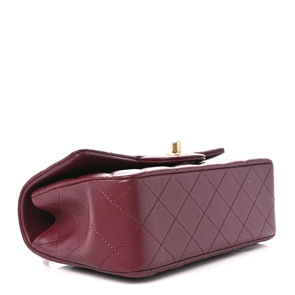 Lambskin Quilted Mini Top Handle Rectangular Flap Burgundy