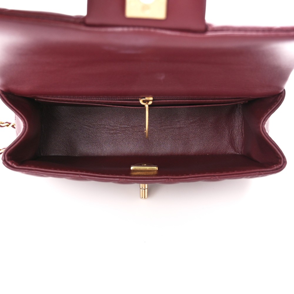 Lambskin Quilted Mini Top Handle Rectangular Flap Burgundy