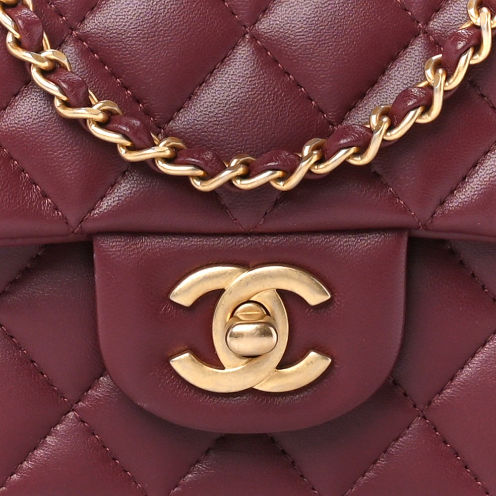 Lambskin Quilted Mini Top Handle Rectangular Flap Burgundy