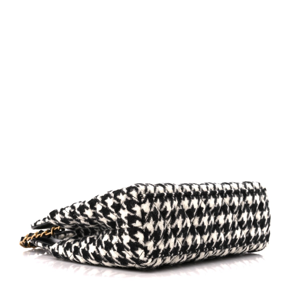 Tweed Houndstooth Quilted Nano Kelly Shopper Black White