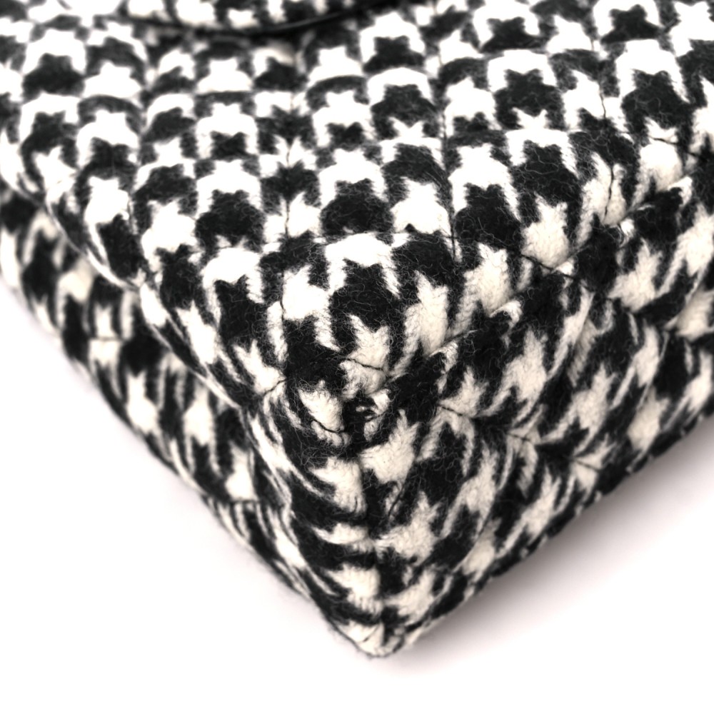 Tweed Houndstooth Quilted Nano Kelly Shopper Black White