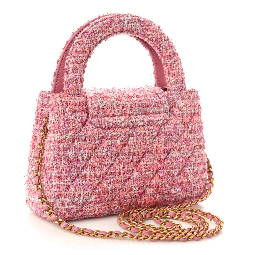 Tweed Quilted Nano Kelly Shopper Pink