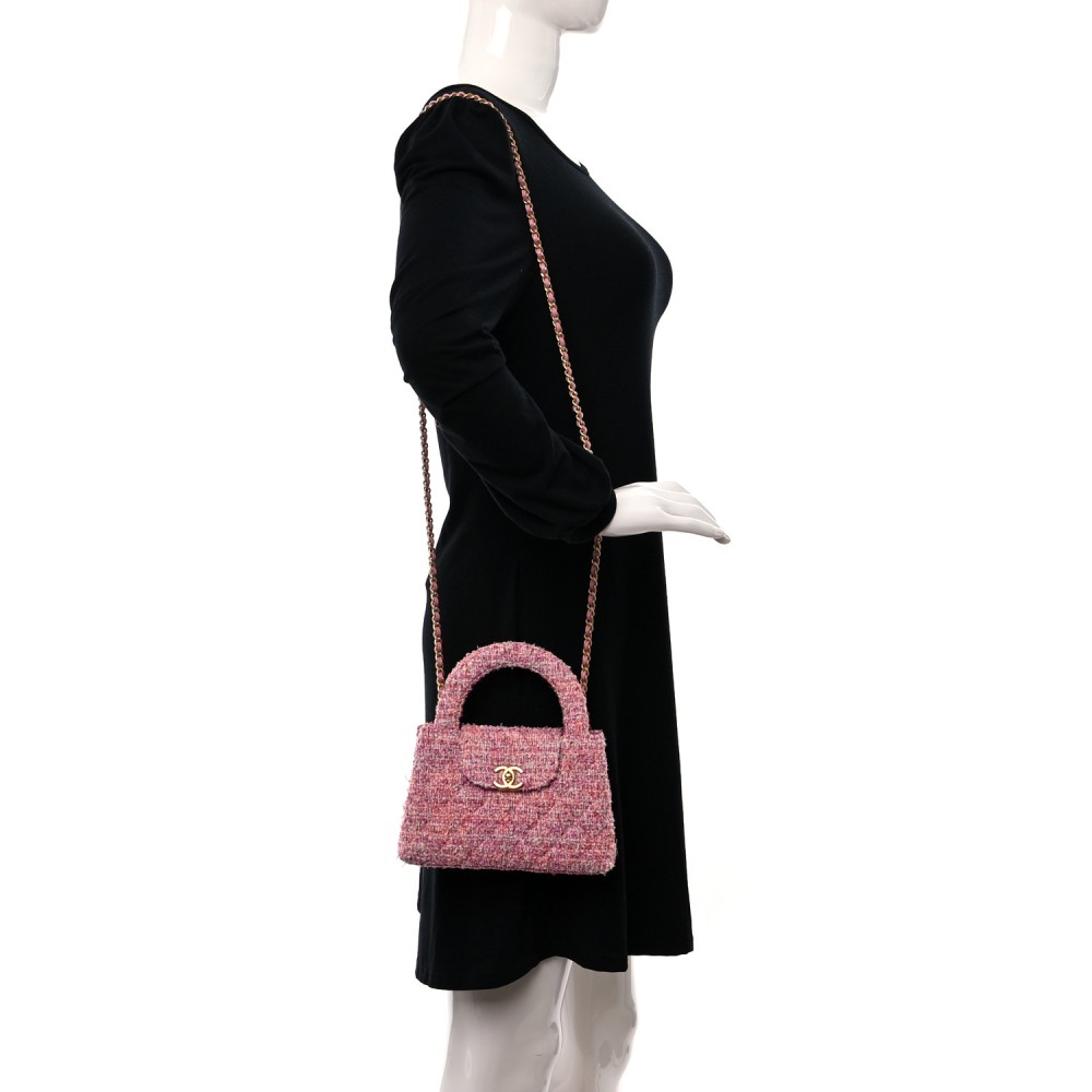 Tweed Quilted Nano Kelly Shopper Pink