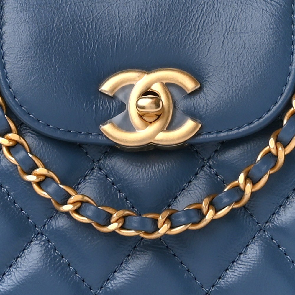 Shiny Aged Calfskin Quilted Nano Kelly Shopper Dark Blue