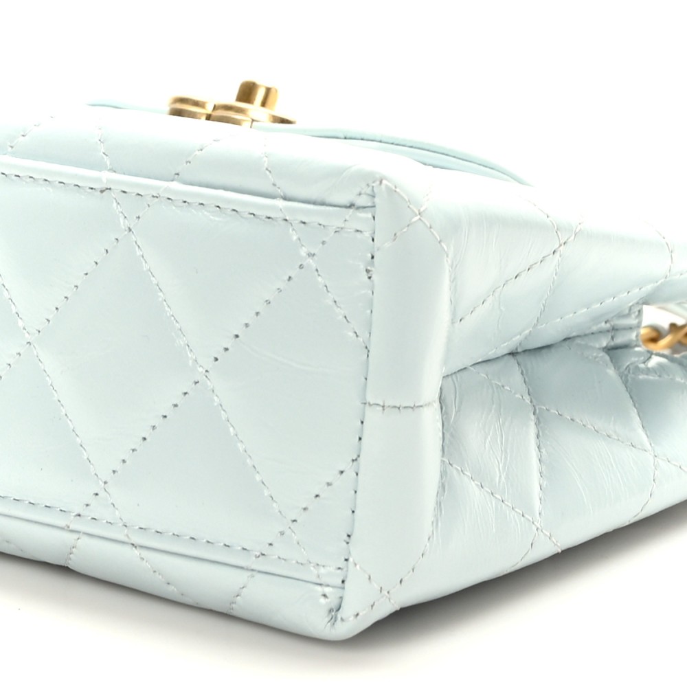 Shiny Aged Calfskin Quilted Nano Kelly Shopper Light Blue