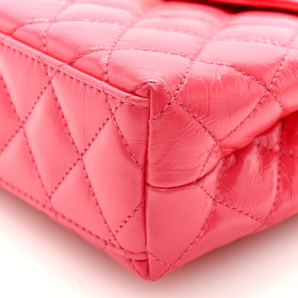 Shiny Aged Calfskin Quilted Nano Kelly Shopper Dark Pink