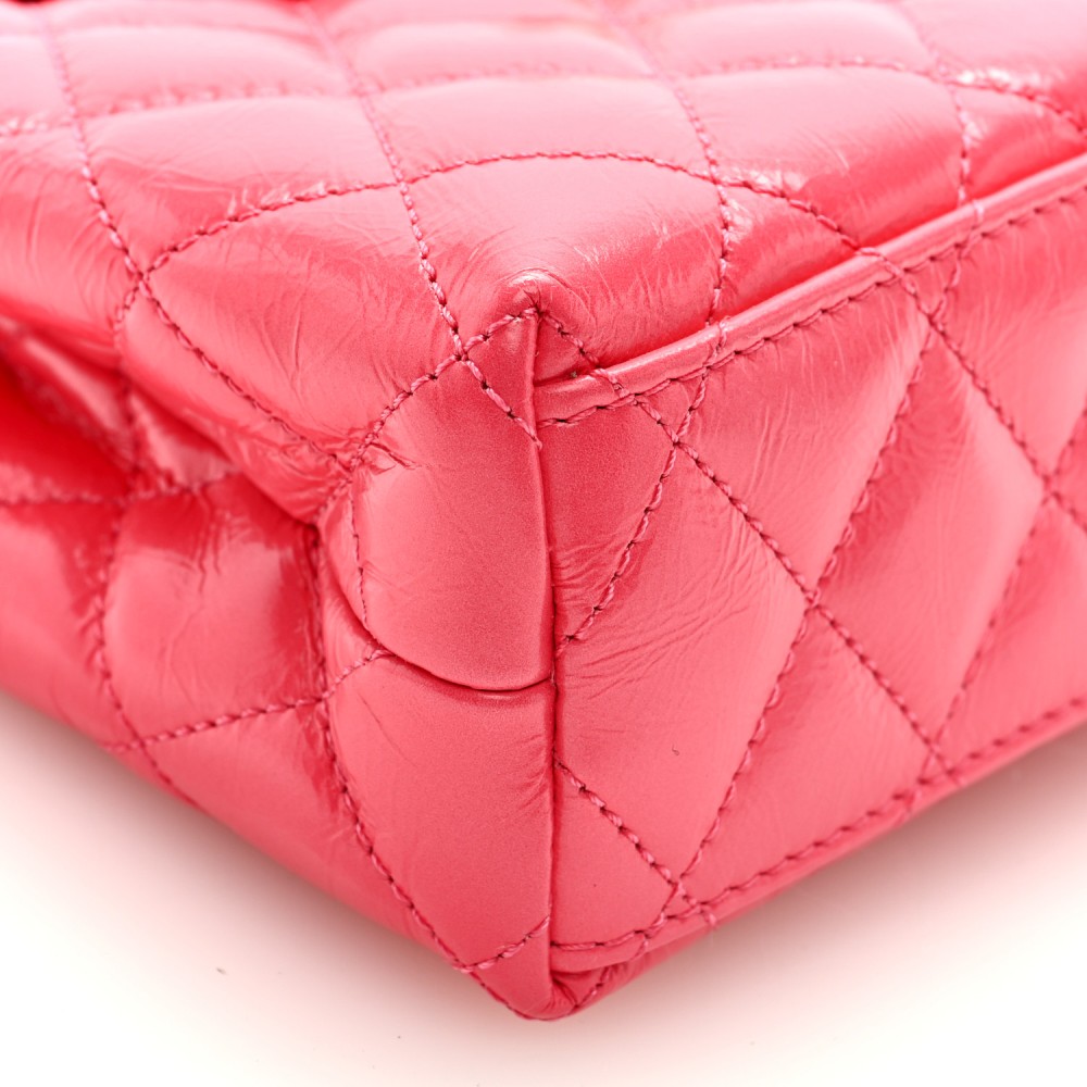 Shiny Aged Calfskin Quilted Nano Kelly Shopper Dark Pink