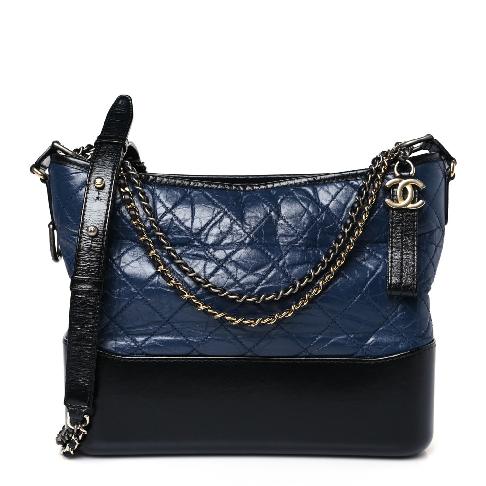 Aged Calfskin Quilted Medium Gabrielle Hobo Navy Black