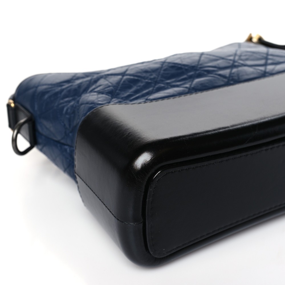 Aged Calfskin Quilted Medium Gabrielle Hobo Navy Black