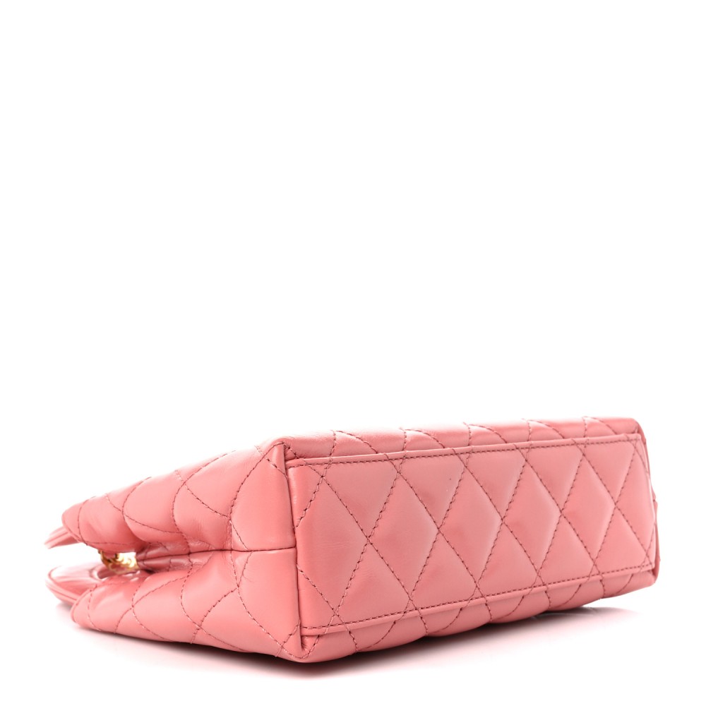 Shiny Aged Calfskin Quilted Nano Kelly Shopper Coral Pink