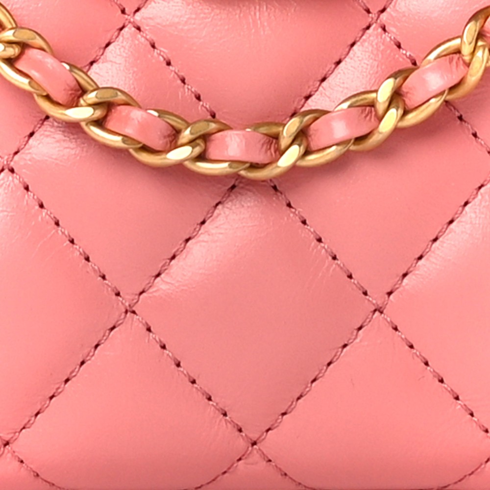 Shiny Aged Calfskin Quilted Nano Kelly Shopper Coral Pink