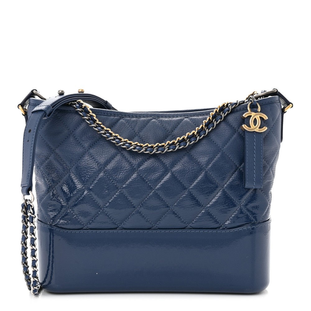 Patent Goatskin Quilted Medium Gabrielle Hobo Blue