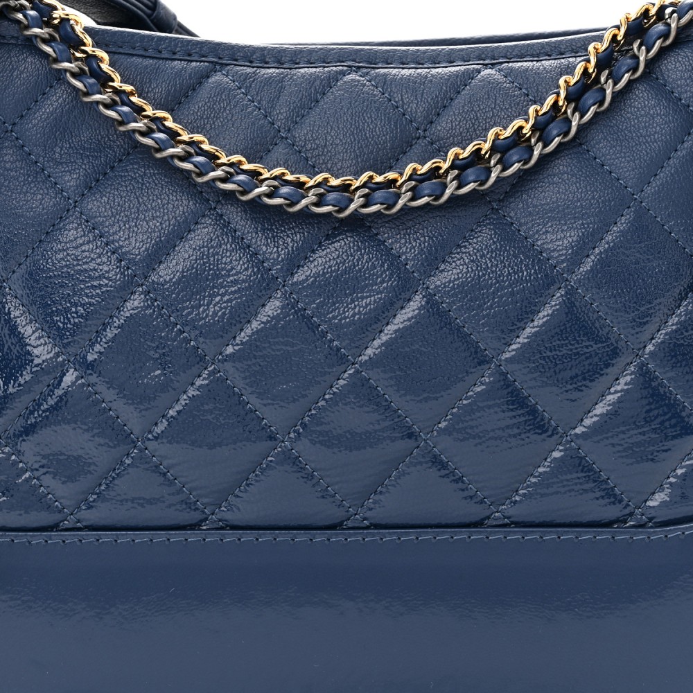 Patent Goatskin Quilted Medium Gabrielle Hobo Blue