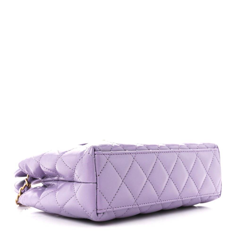 Shiny Aged Calfskin Quilted Nano Kelly Shopper Lilac