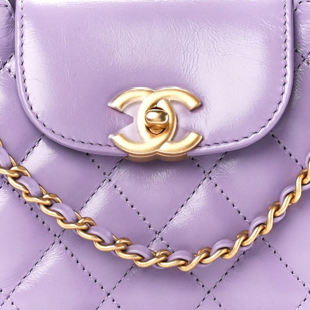 Shiny Aged Calfskin Quilted Nano Kelly Shopper Lilac