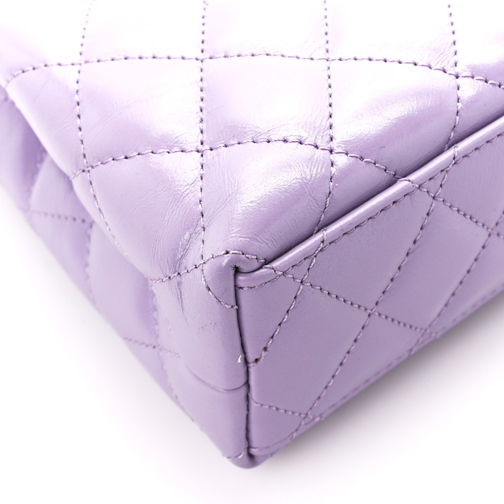 Shiny Aged Calfskin Quilted Nano Kelly Shopper Lilac