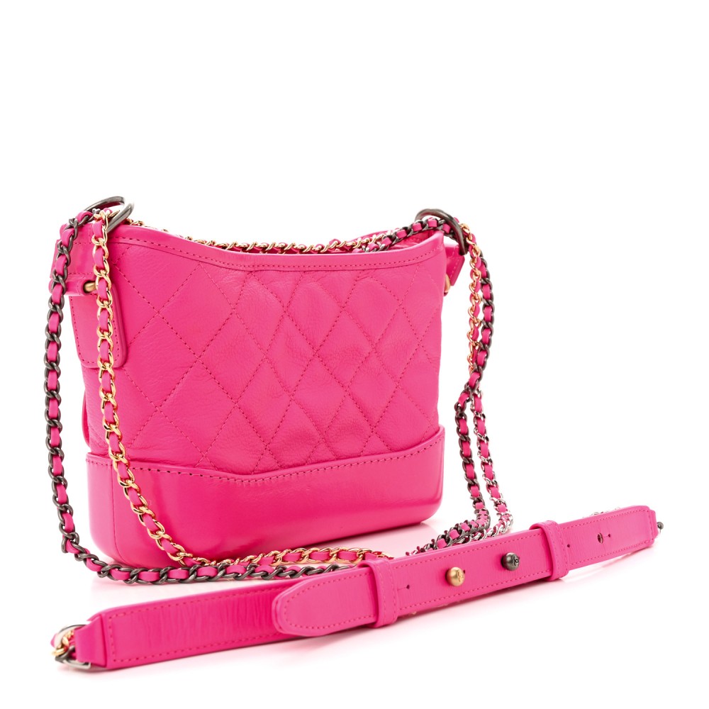 Goatskin Quilted Small Gabrielle Hobo Pink