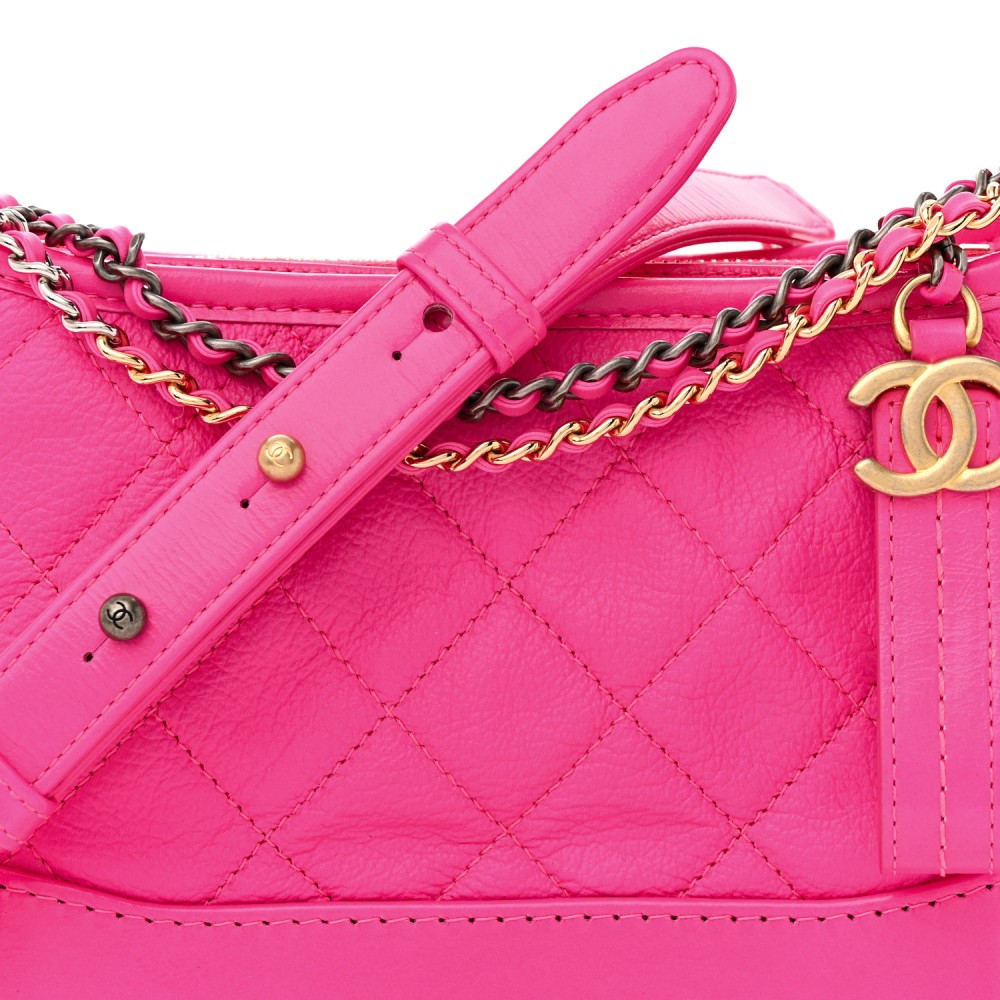 Goatskin Quilted Small Gabrielle Hobo Pink