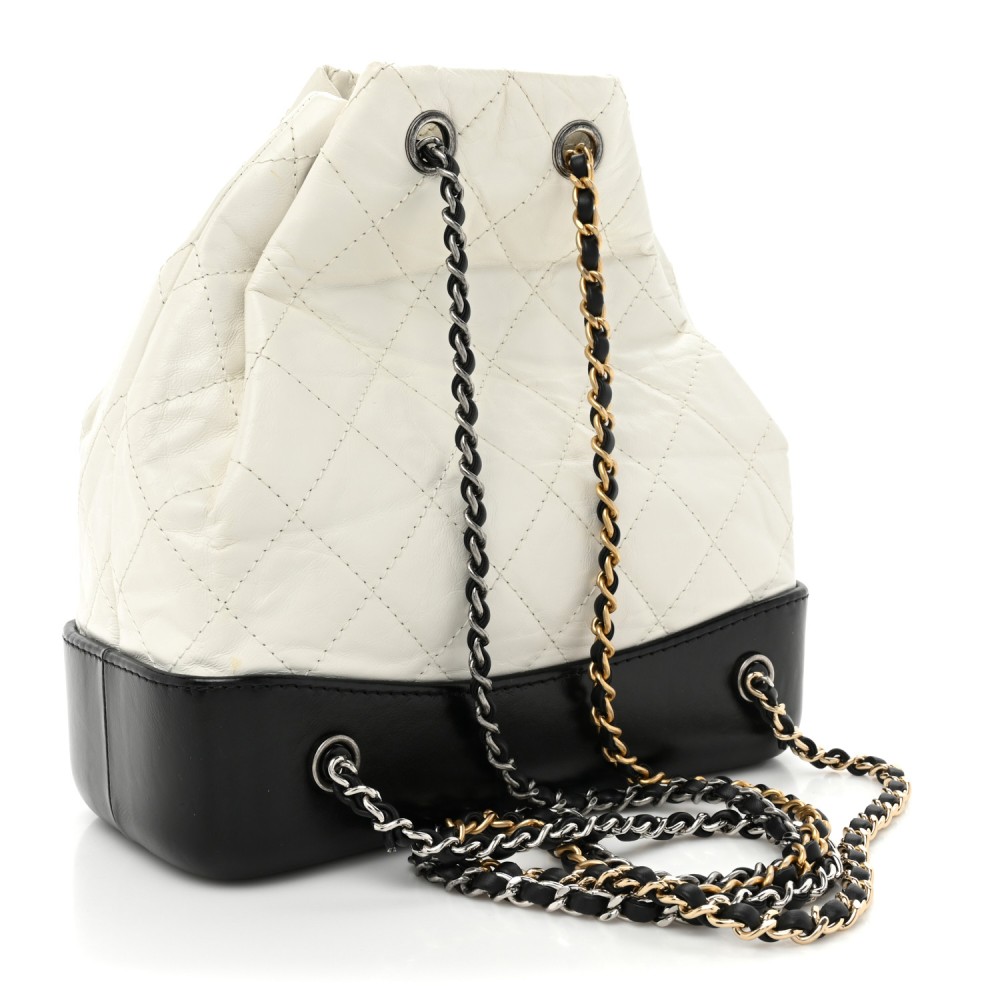 Aged Calfskin Quilted Small Gabrielle Backpack Black White