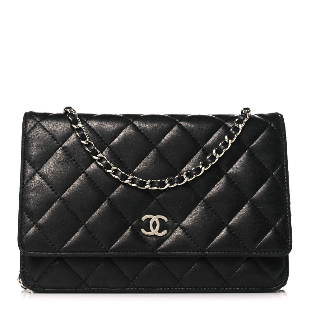 Lambskin Quilted Wallet On Chain WOC Black