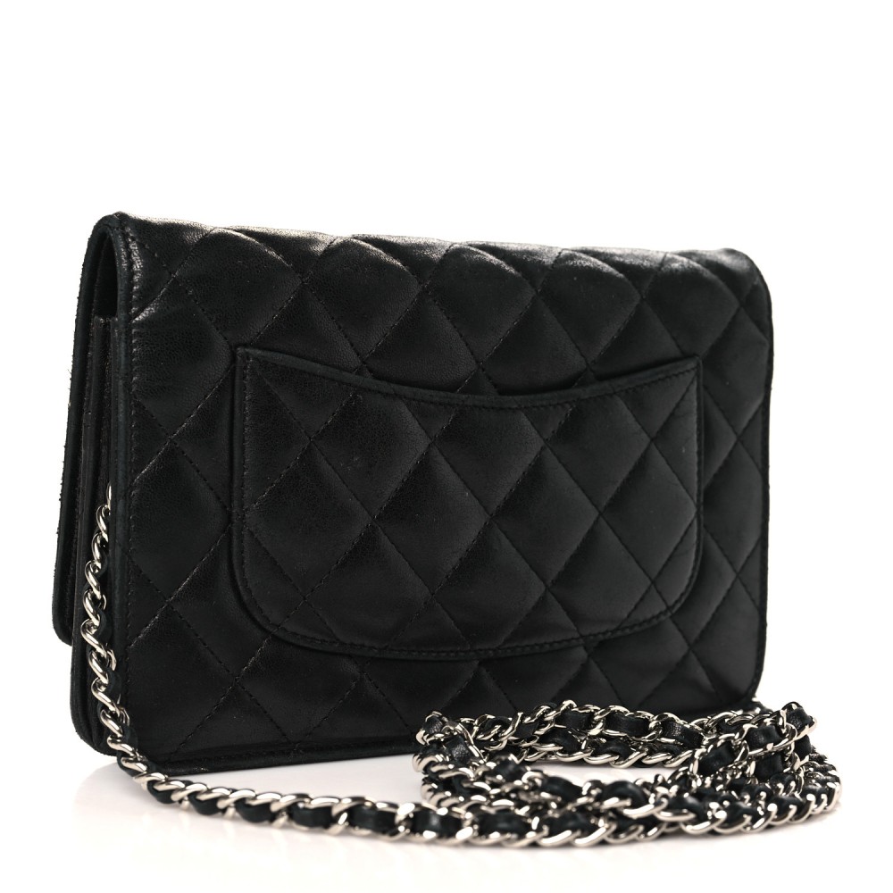 Lambskin Quilted Wallet On Chain WOC Black