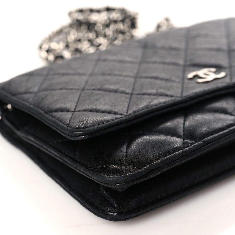 Lambskin Quilted Wallet On Chain WOC Black