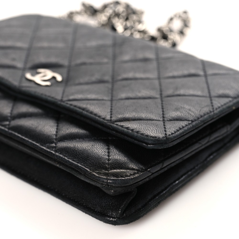 Lambskin Quilted Wallet On Chain WOC Black