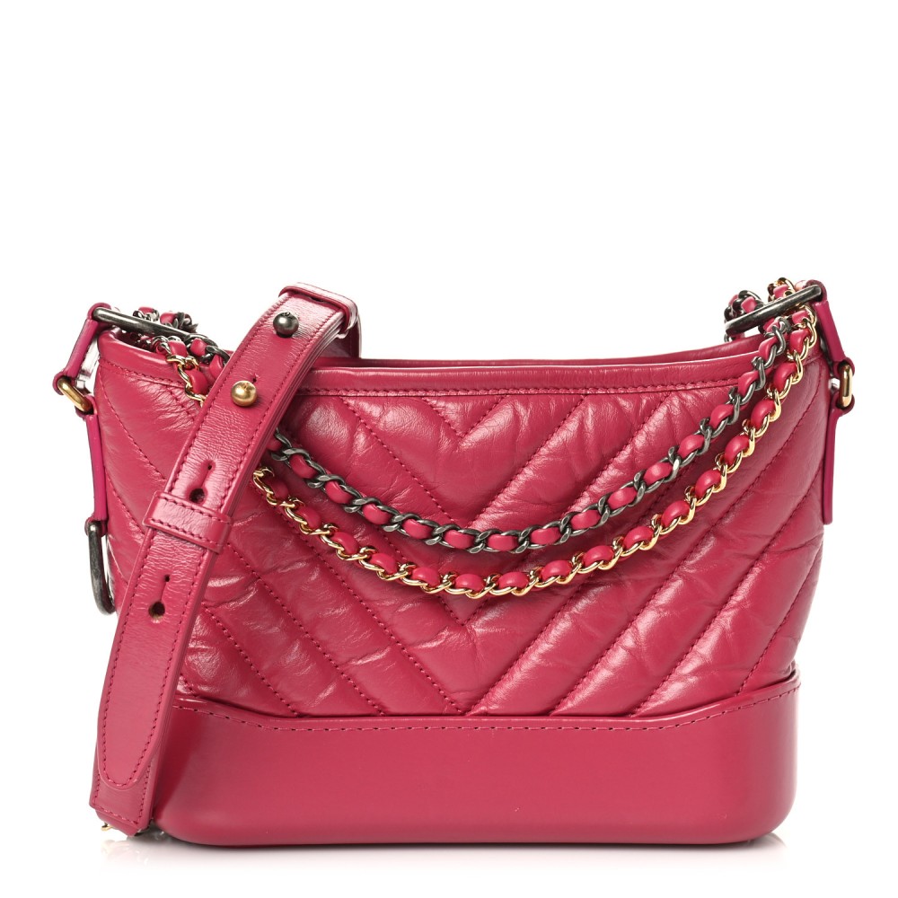 Aged Calfskin Chevron Quilted Small Gabrielle Hobo Dark Pink