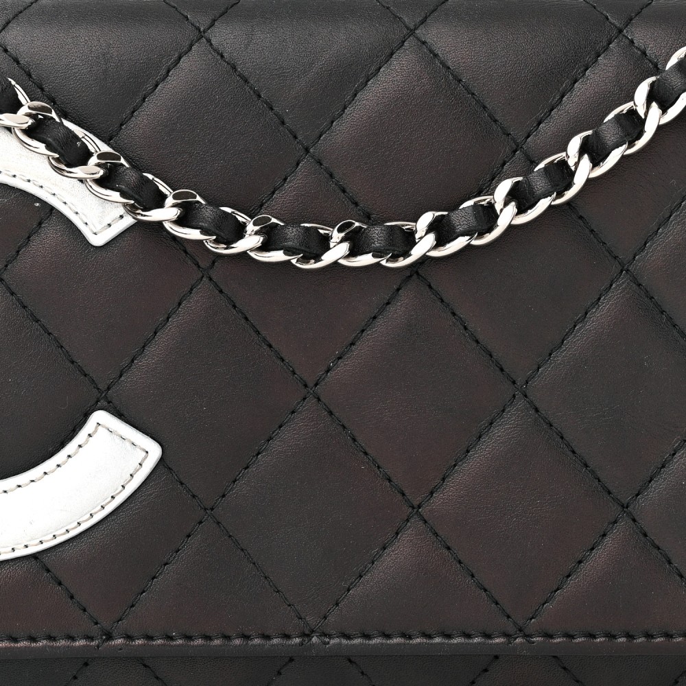 Calfskin Quilted Cambon Wallet on Chain WOC Black White