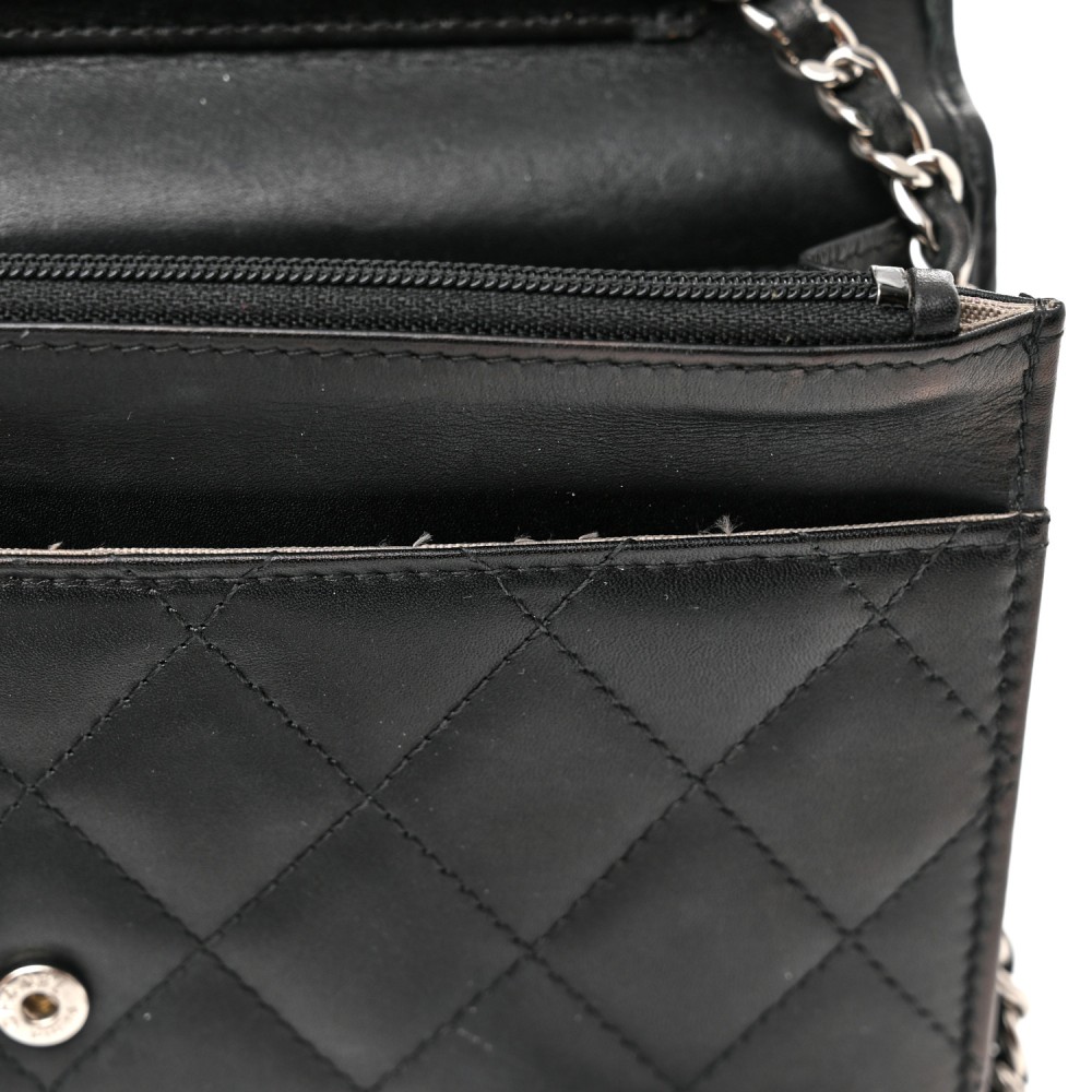 Calfskin Quilted Cambon Wallet on Chain WOC Black White