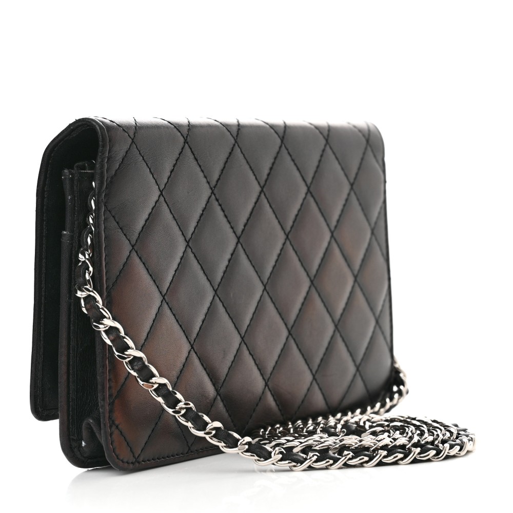 Calfskin Quilted Cambon Wallet on Chain WOC Black White