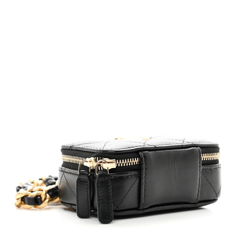 Lambskin Quilted Mini Lacquered Chain Clutch Black