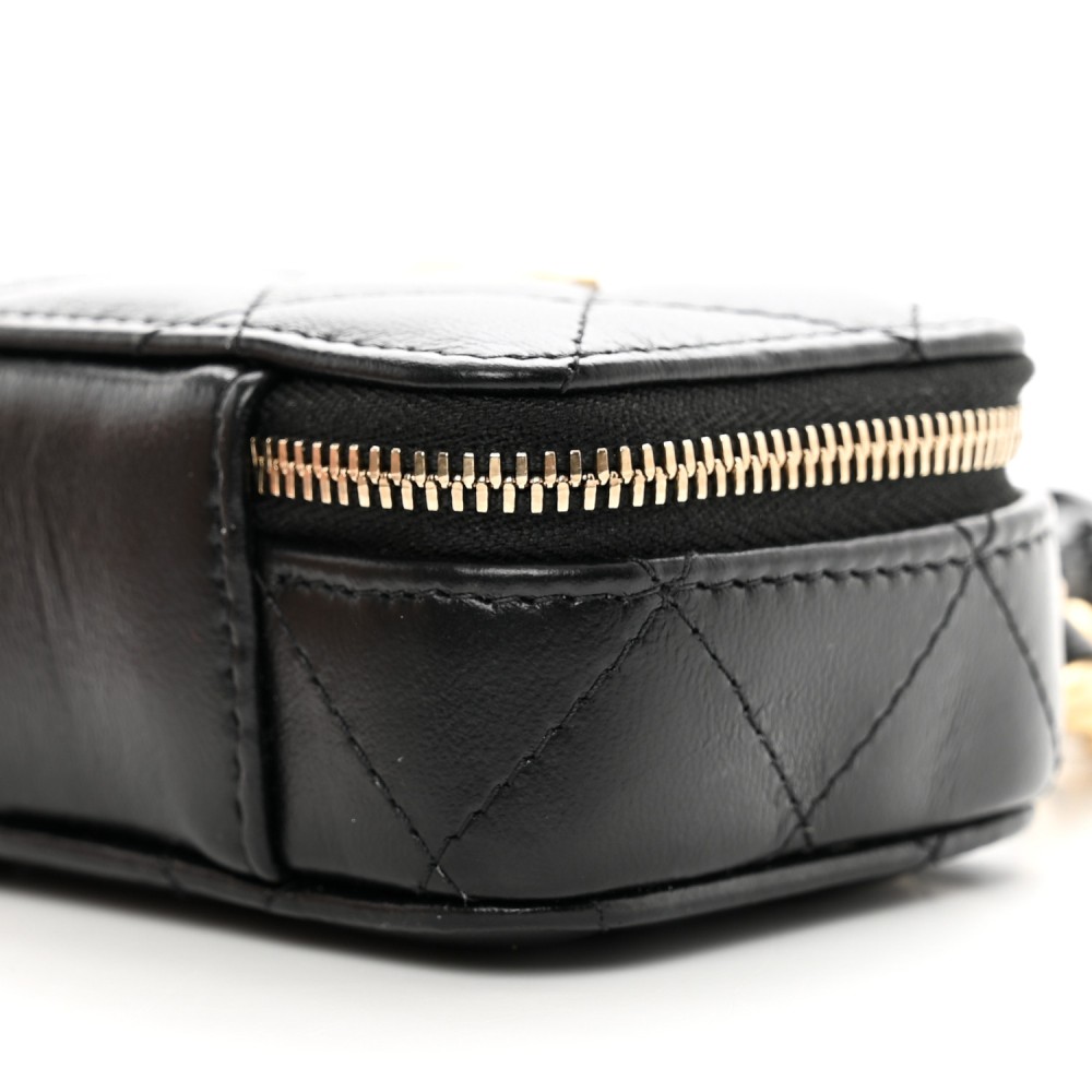 Lambskin Quilted Mini Lacquered Chain Clutch Black