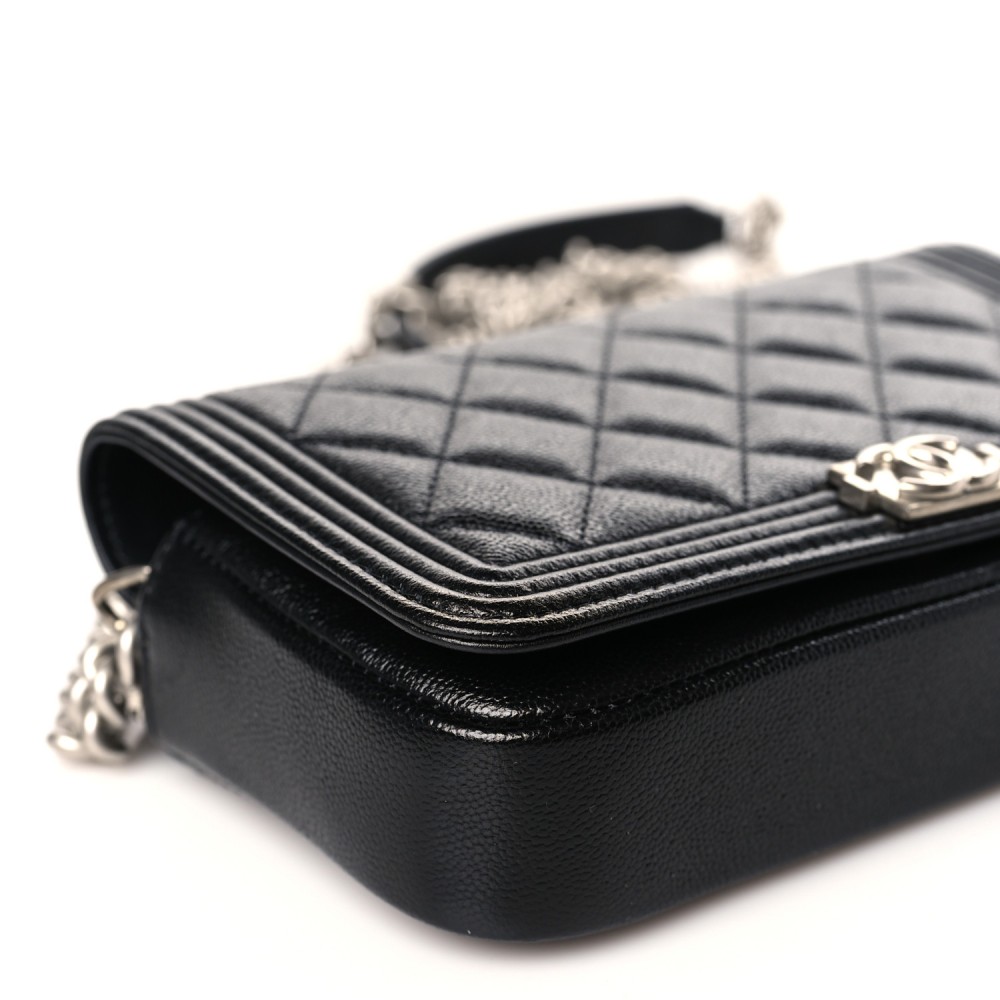 Caviar Quilted Boy Phone Holder Wallet On Chain Black