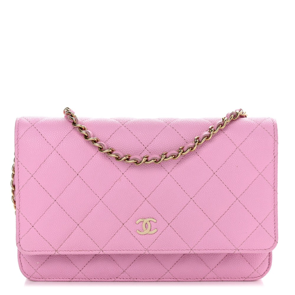 Caviar Quilted Wallet on Chain WOC Pink