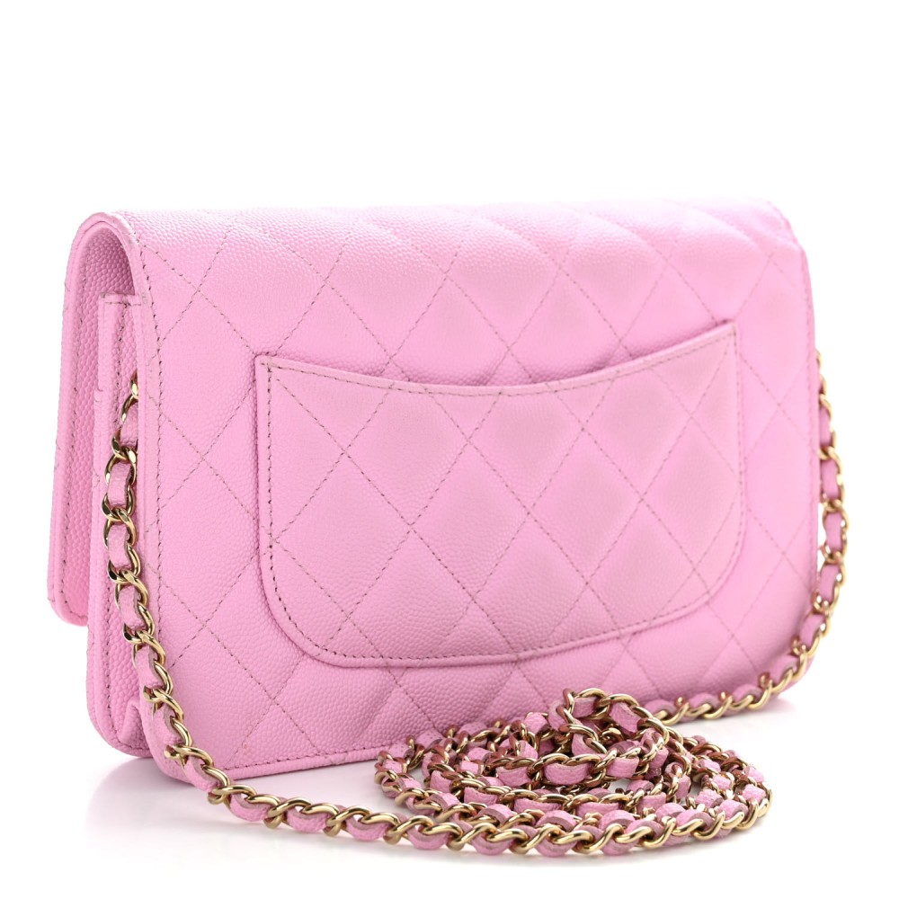 Caviar Quilted Wallet on Chain WOC Pink