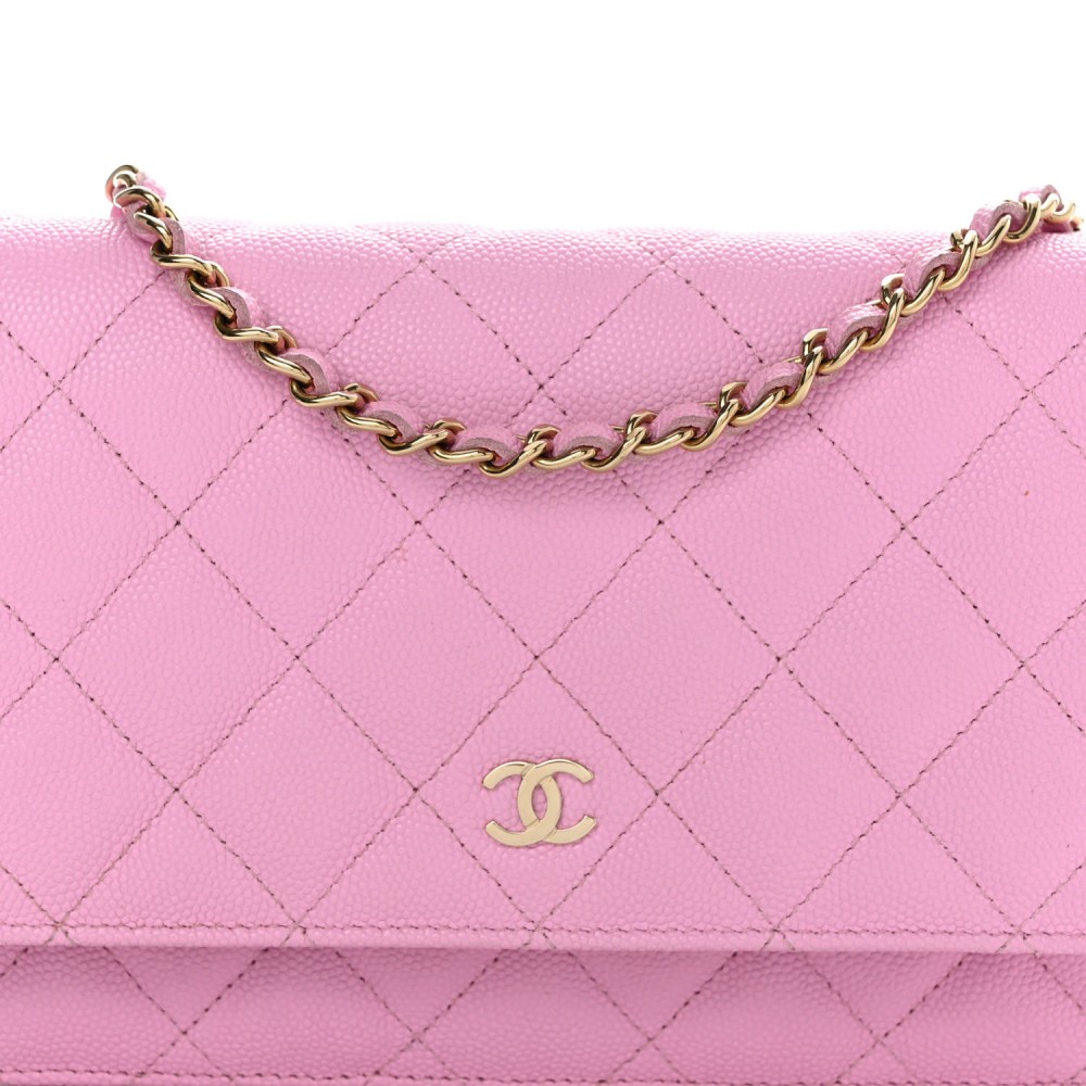 Caviar Quilted Wallet on Chain WOC Pink