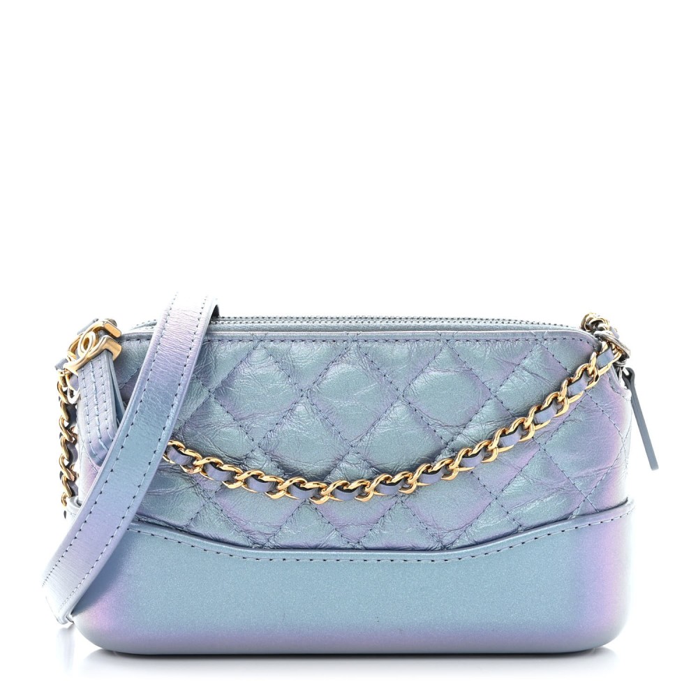 Iridescent Lambskin Calfskin Quilted Small Gabrielle Clutch With Chain Light Purple