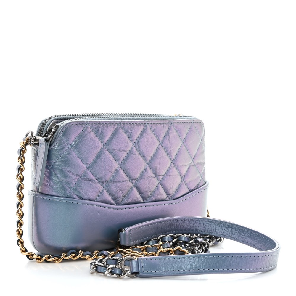 Iridescent Lambskin Calfskin Quilted Small Gabrielle Clutch With Chain Light Purple