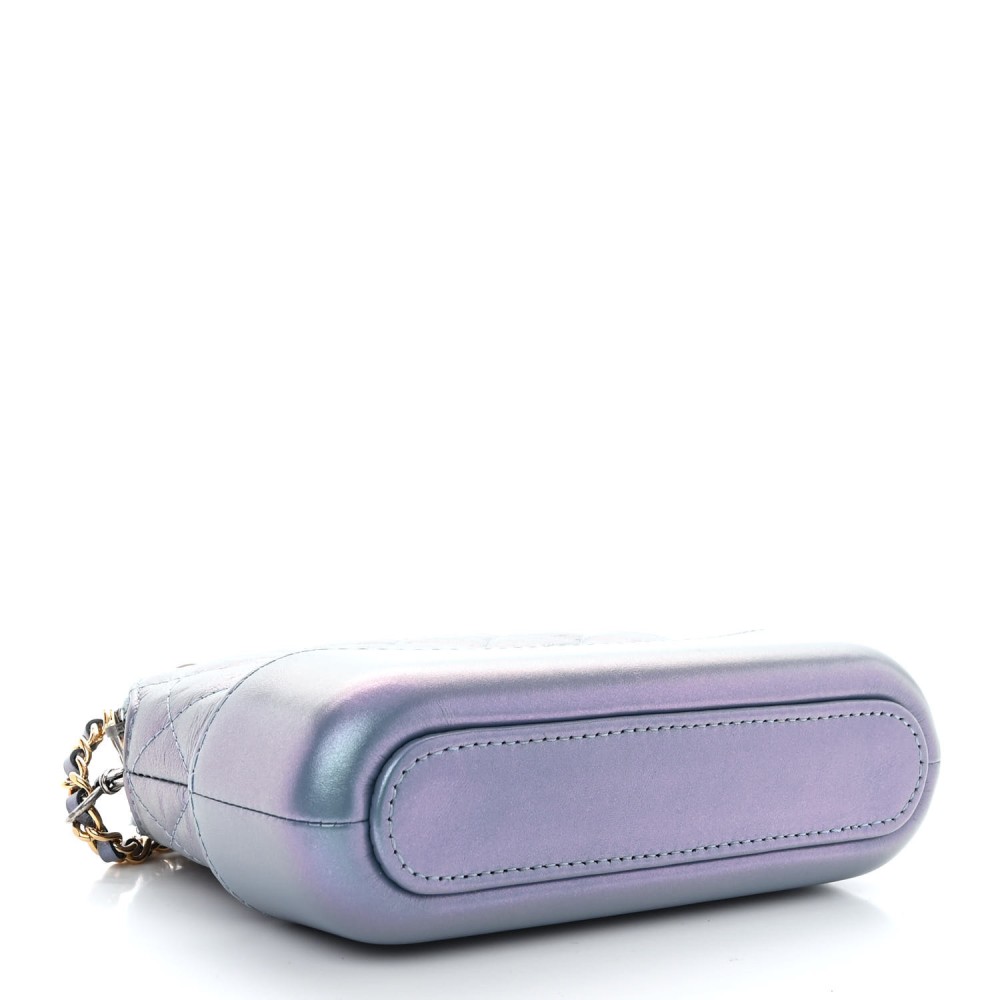 Iridescent Lambskin Calfskin Quilted Small Gabrielle Clutch With Chain Light Purple