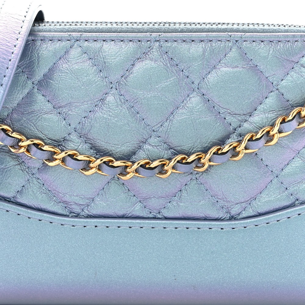 Iridescent Lambskin Calfskin Quilted Small Gabrielle Clutch With Chain Light Purple