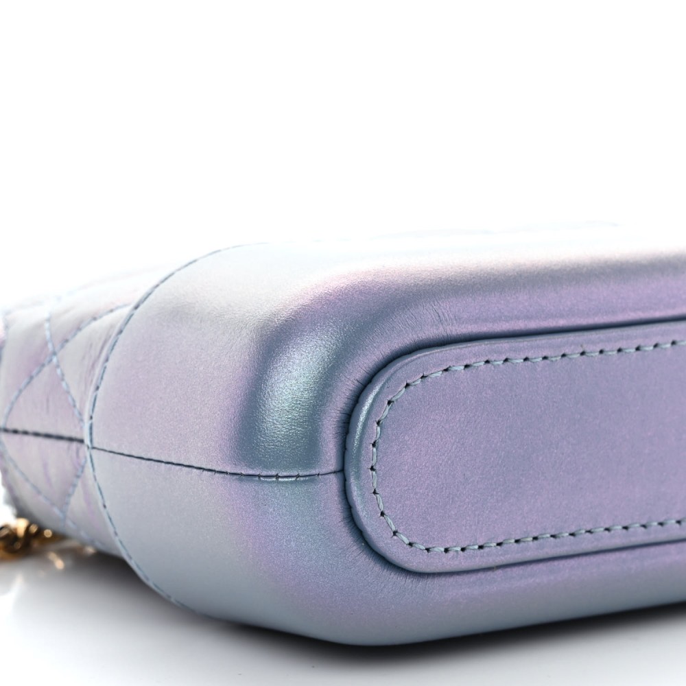 Iridescent Lambskin Calfskin Quilted Small Gabrielle Clutch With Chain Light Purple