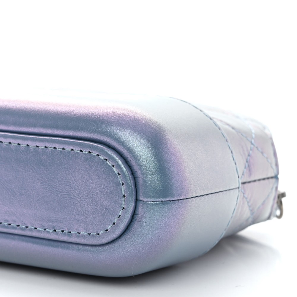 Iridescent Lambskin Calfskin Quilted Small Gabrielle Clutch With Chain Light Purple