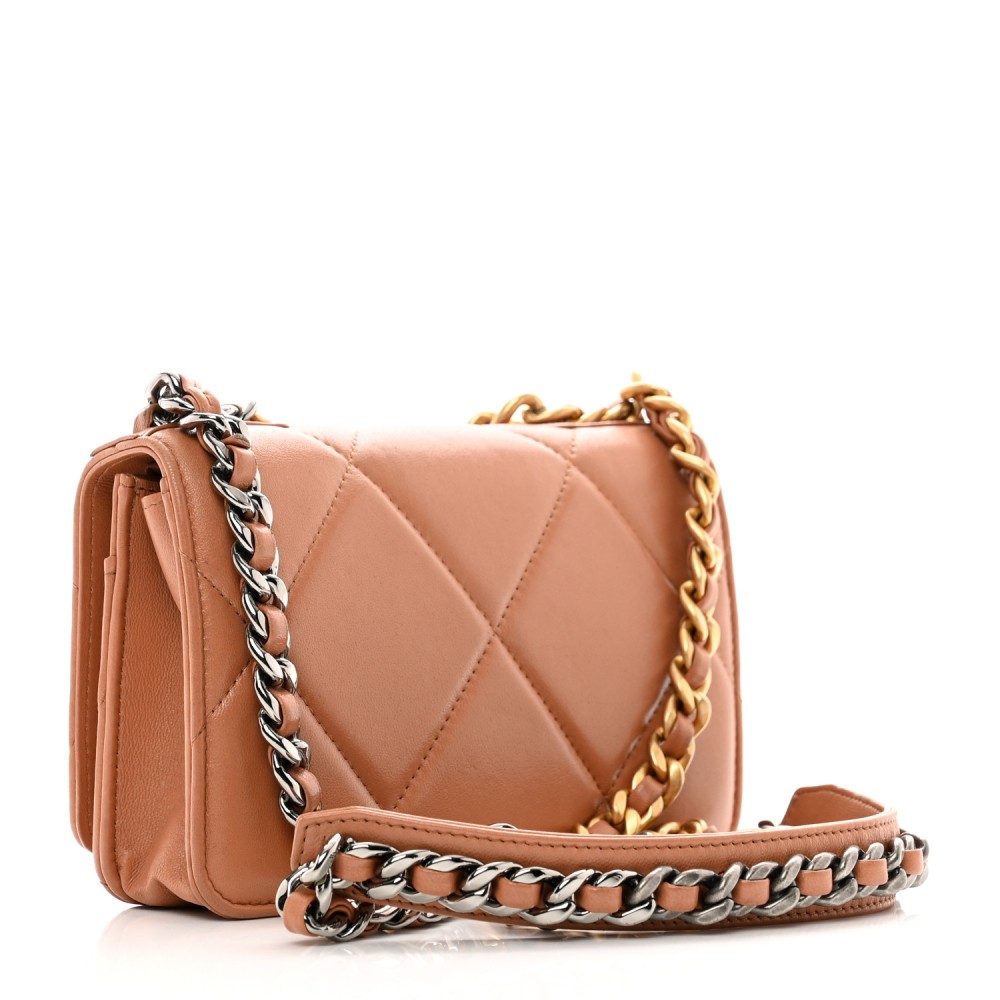 Lambskin Quilted Chanel 19 Wallet On Chain WOC Brown